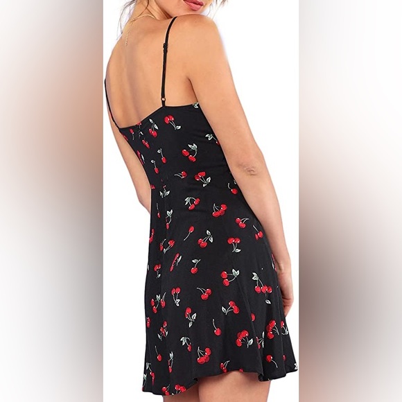 Women's Summer Floral Cherry Print A Line Short Cami Dress - Picture 2 of 5